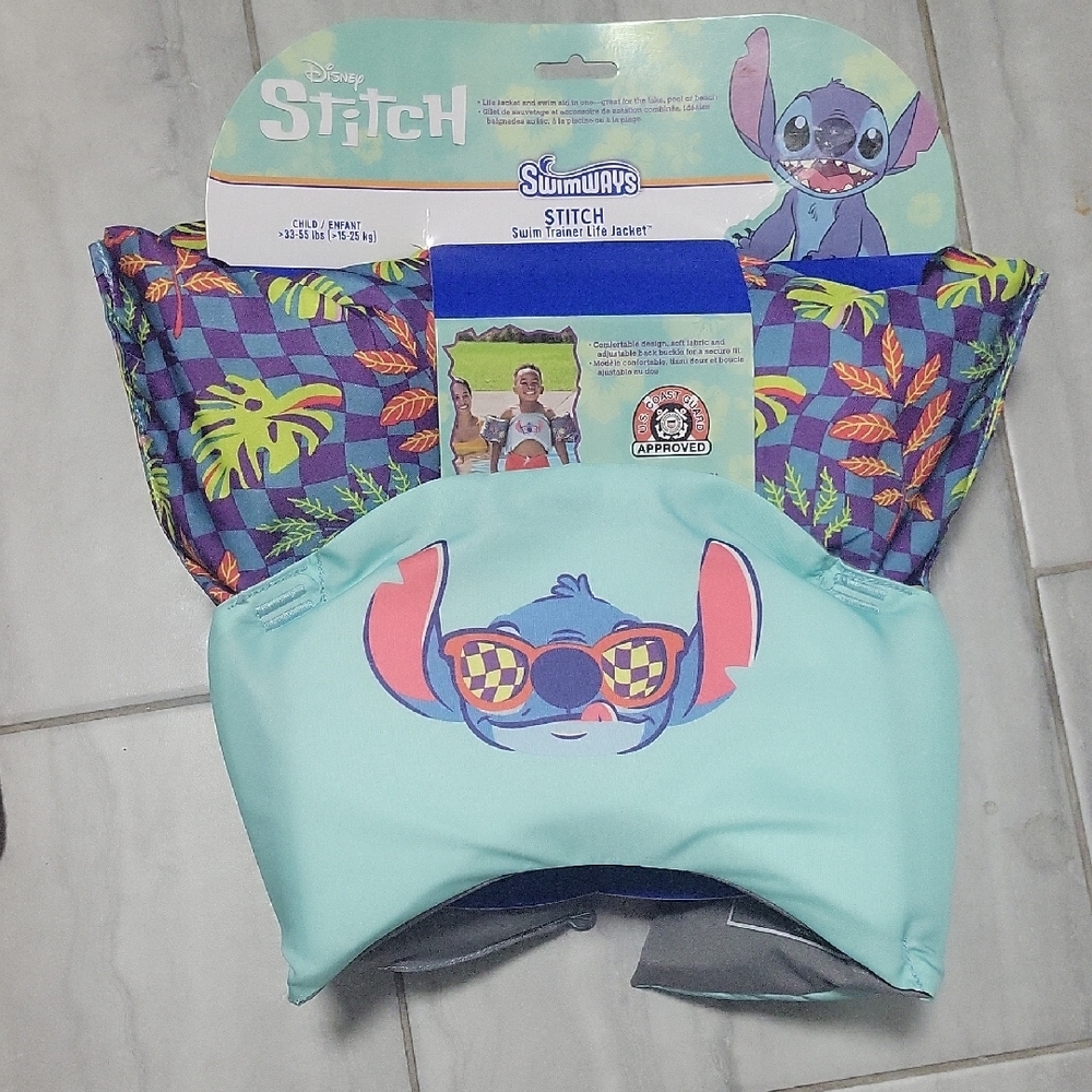 Disney Stitch PFD Swim Trainer Kids Life Jacket Vest Size 30-35 lbs